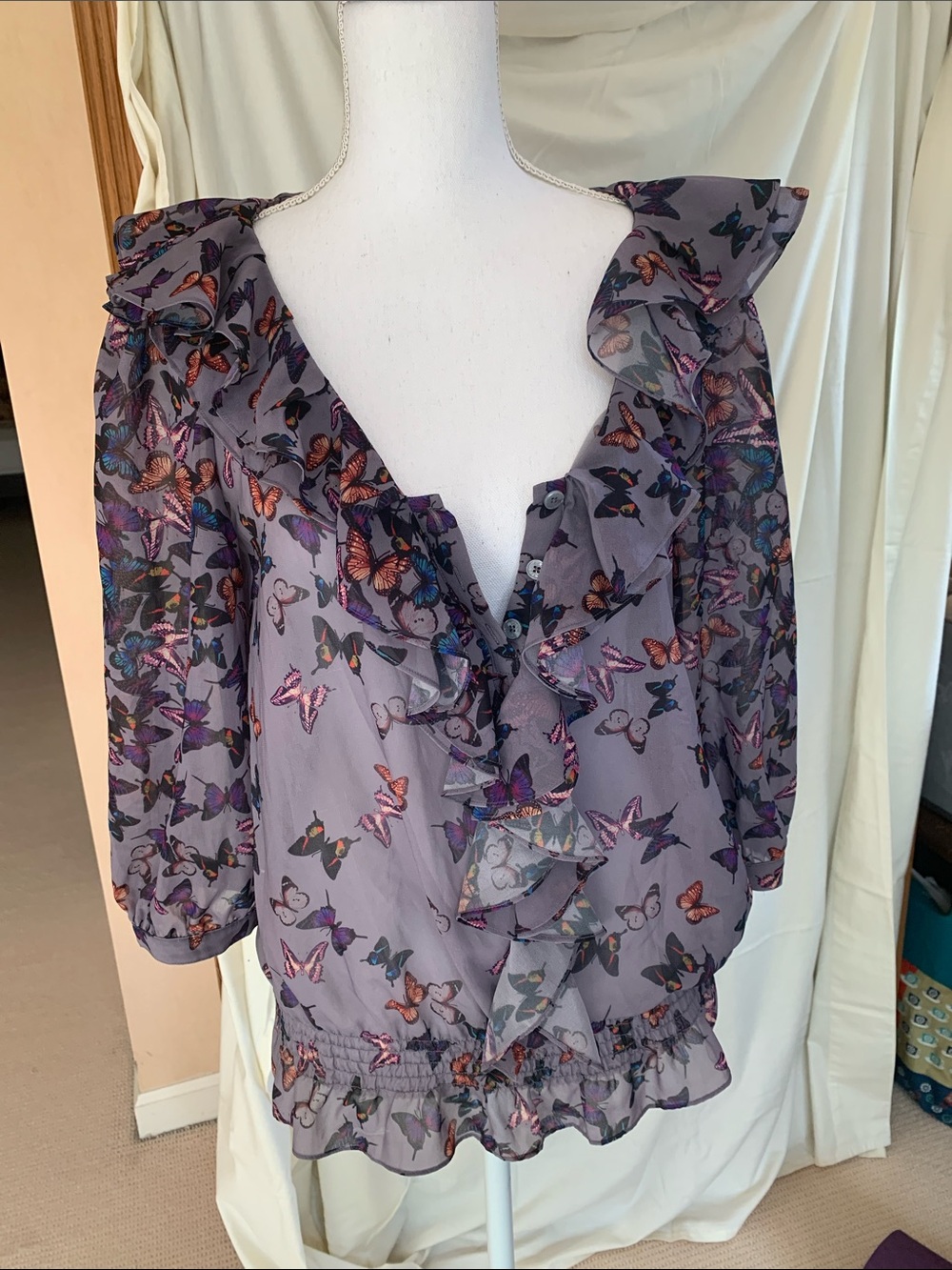 Ted Baker Lavender Sheer Butterfly Ruffle Blouse